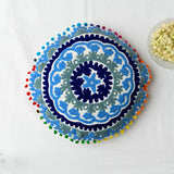 Canvas Mandala Embroidered Round Cushion Cover White 16 Inch (6768226631779)