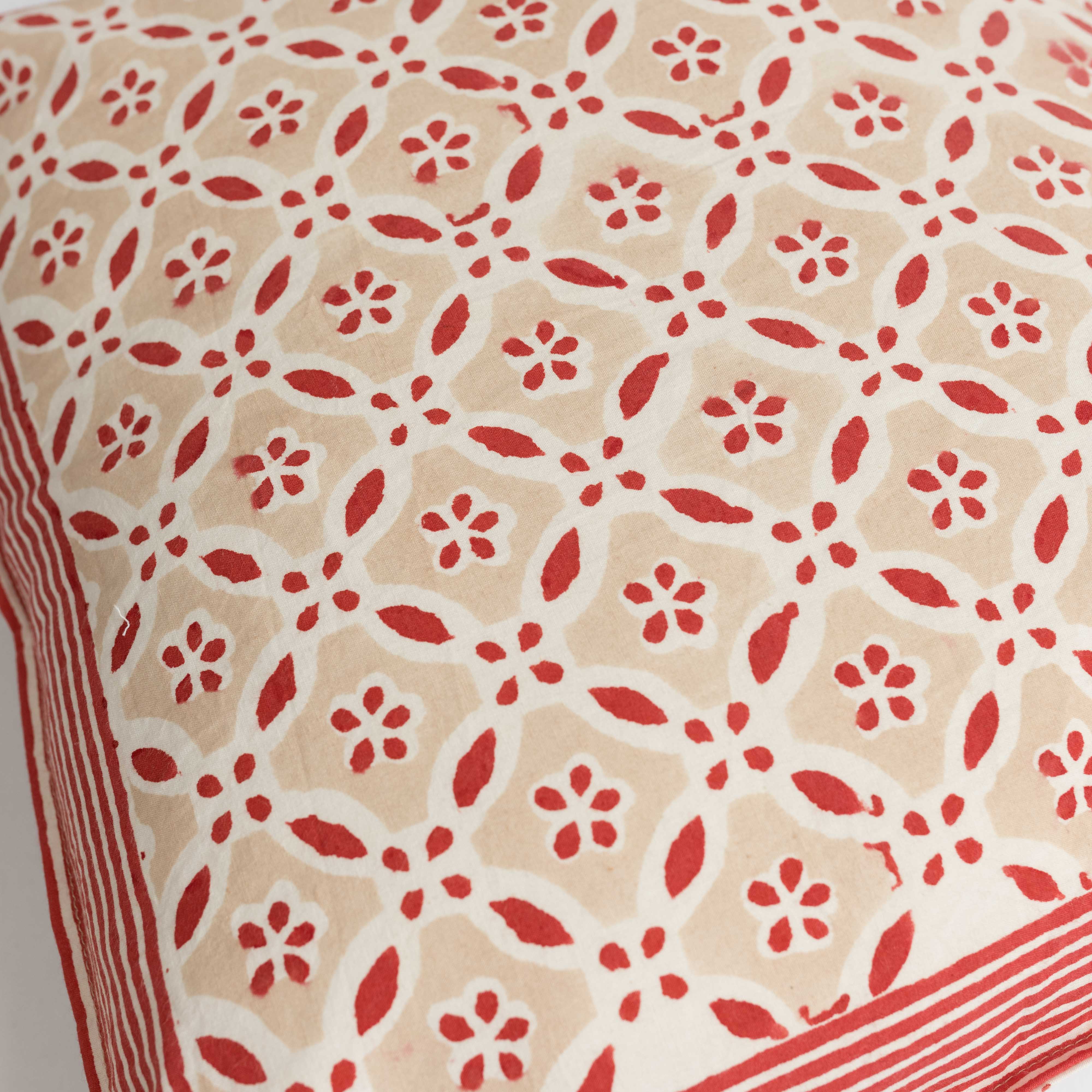 Fine Cotton Cushion Cover Chikoo Red Geometric Block Print 1 (6754819670115)
