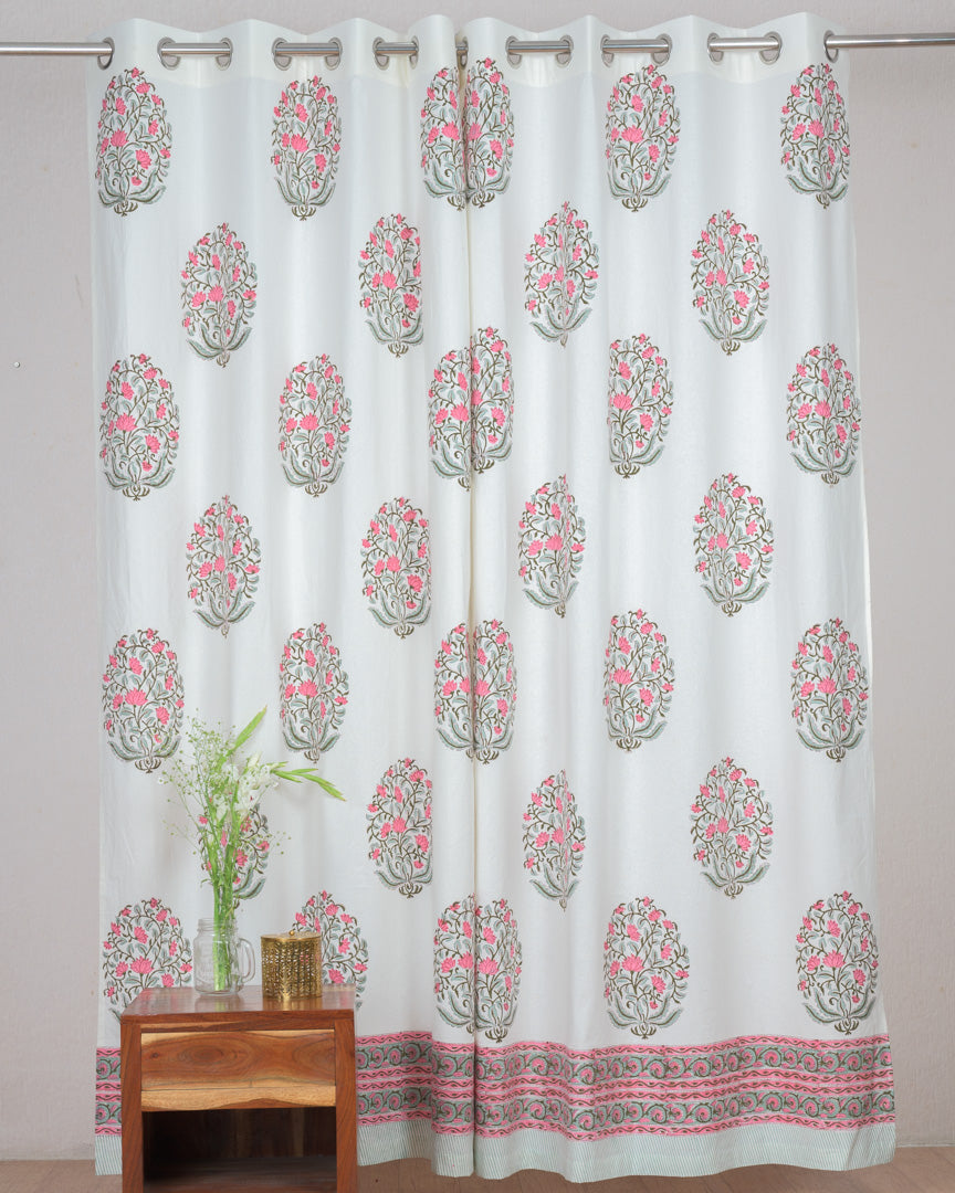 Cotton Curtain Pink Green Guldasta Block Print (6708835582051)