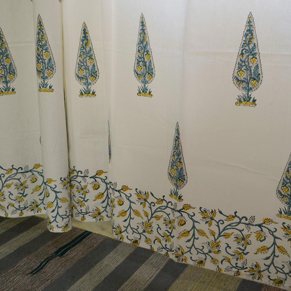 Cotton Curtain White Grey Cedar Block Print 1 (4776662499427)
