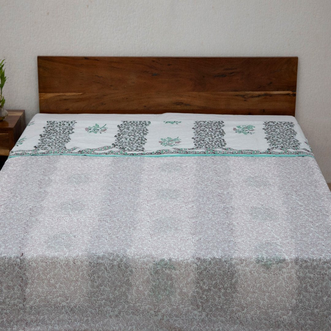 Cotton Double Bed Duvet Cover Light Green Red Floral Bel Block Print 1 (6648085446755)