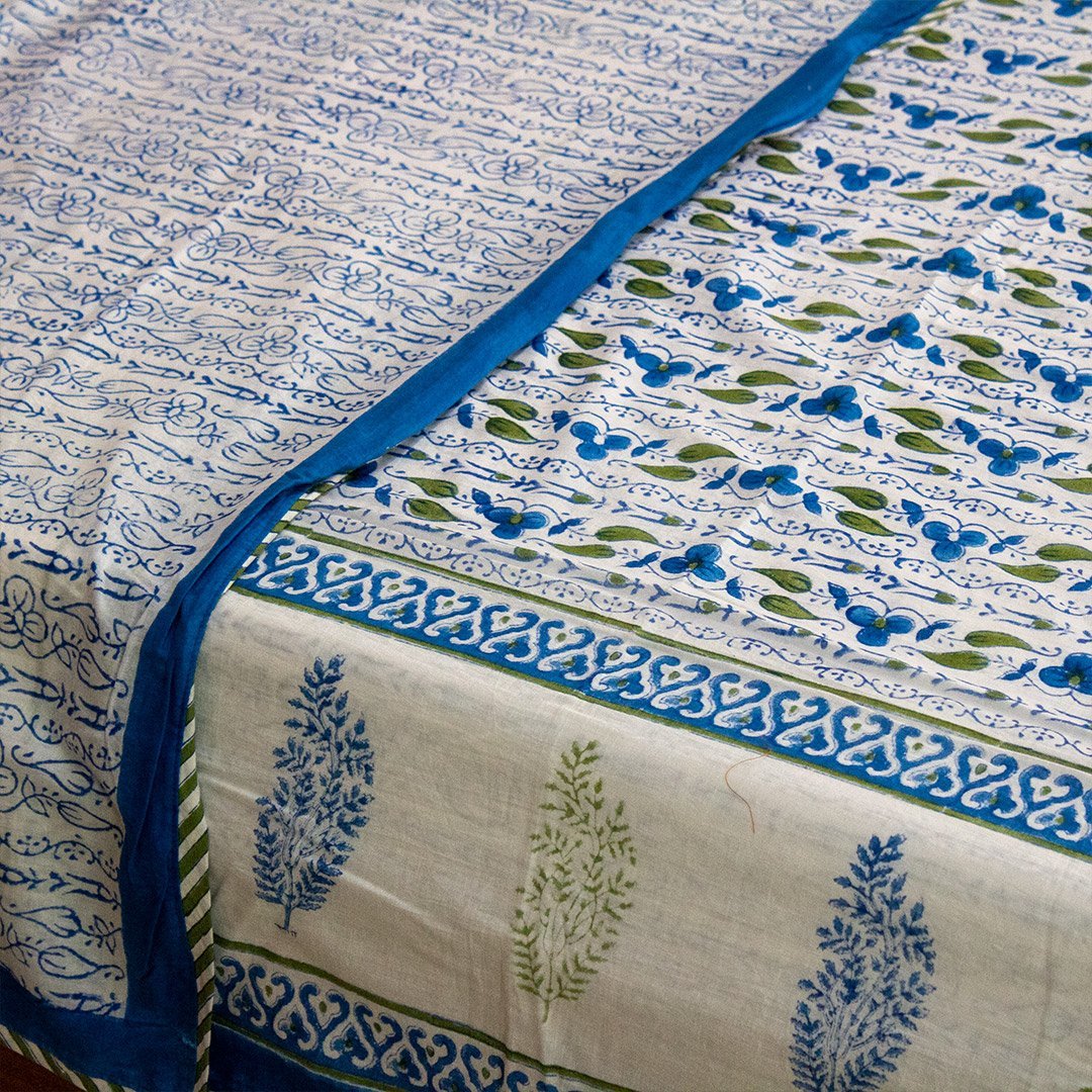 Cotton Single Bed Duvet Cover Blue Bel Block Print 2 (6648085643363)