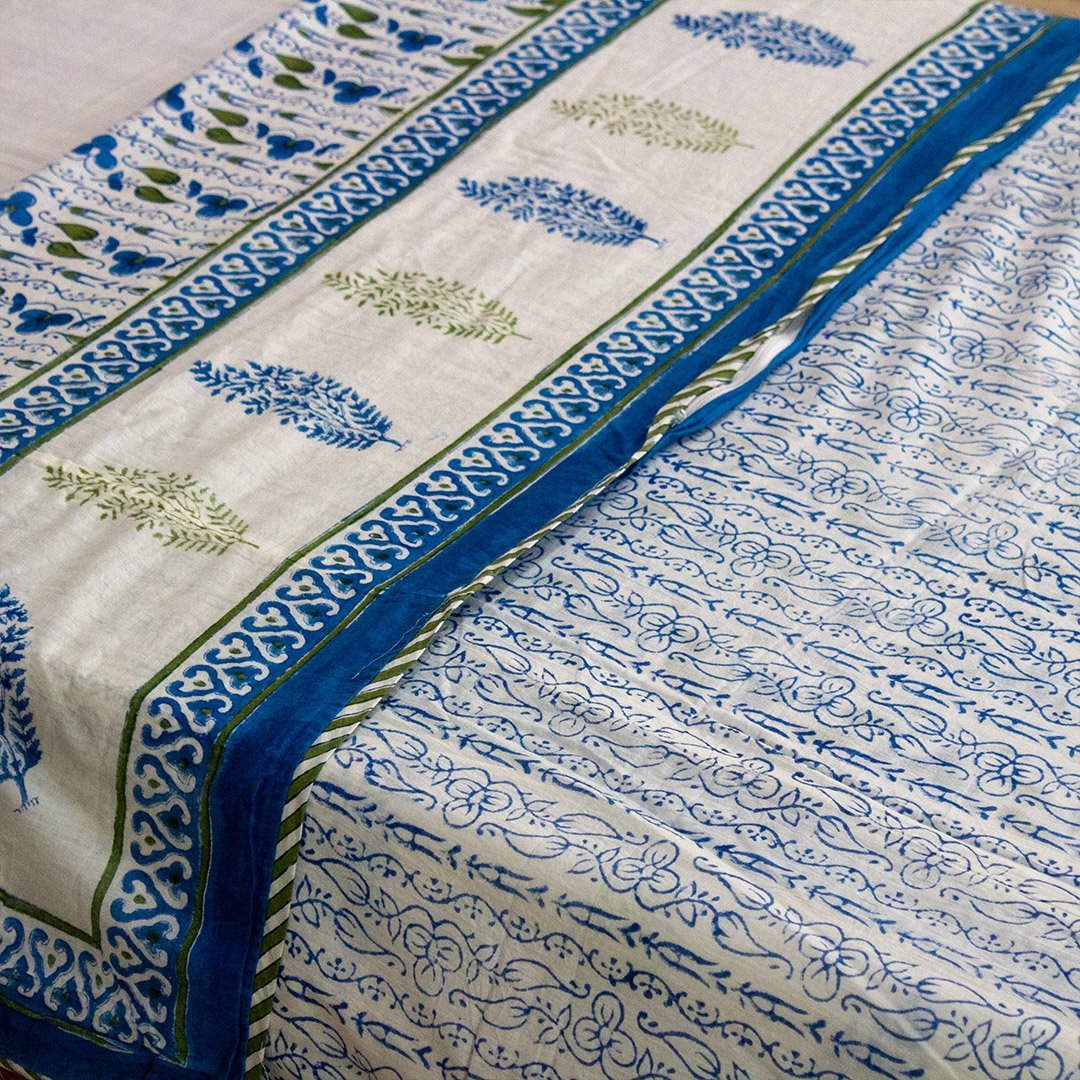 Cotton Single Bed Duvet Cover Blue Bel Block Print 3 (6648085643363)