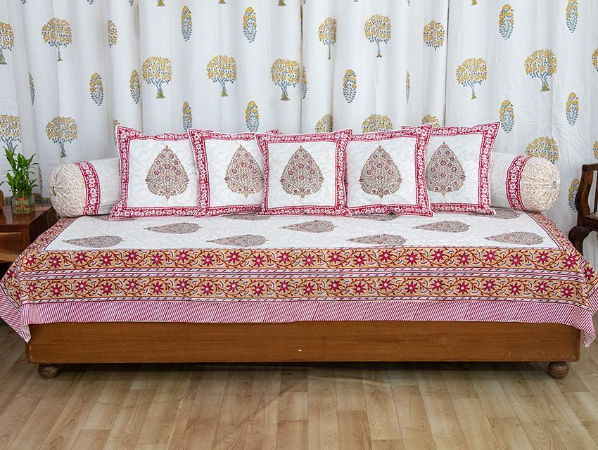 Cotton Diwan Set Brown Red Paan Boota Block Print 1 (6598219825251)