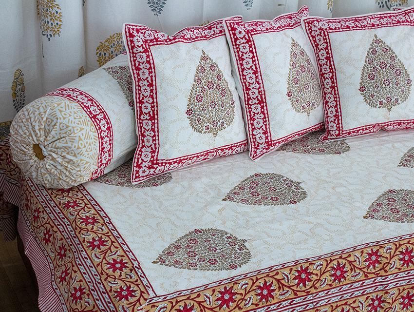 Cotton Diwan Set Brown Red Paan Boota Block Print (6598219825251)