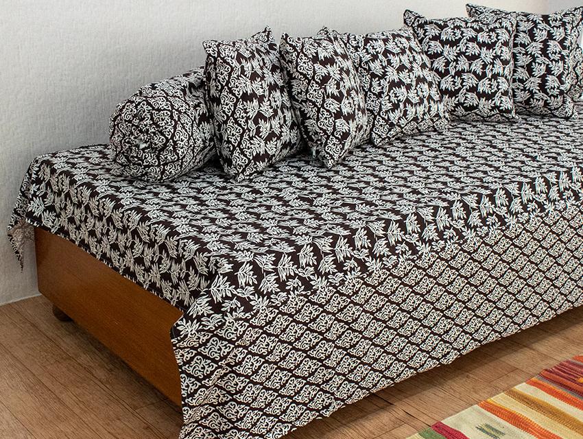 Cotton Diwan Set Cola Brown White Leaves Print 1 (6612420984931)