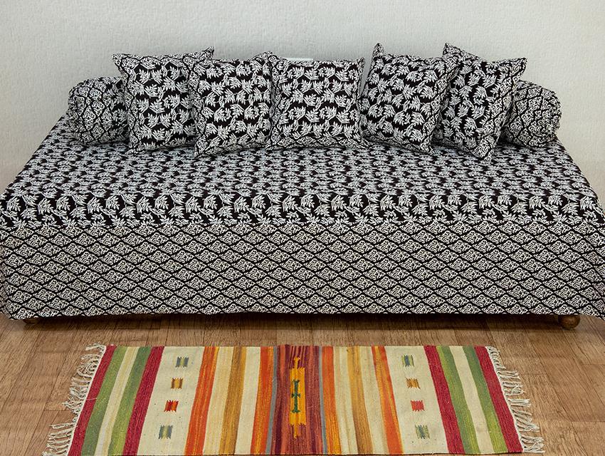 Cotton Diwan Set Cola Brown White Leaves Print (6612420984931)