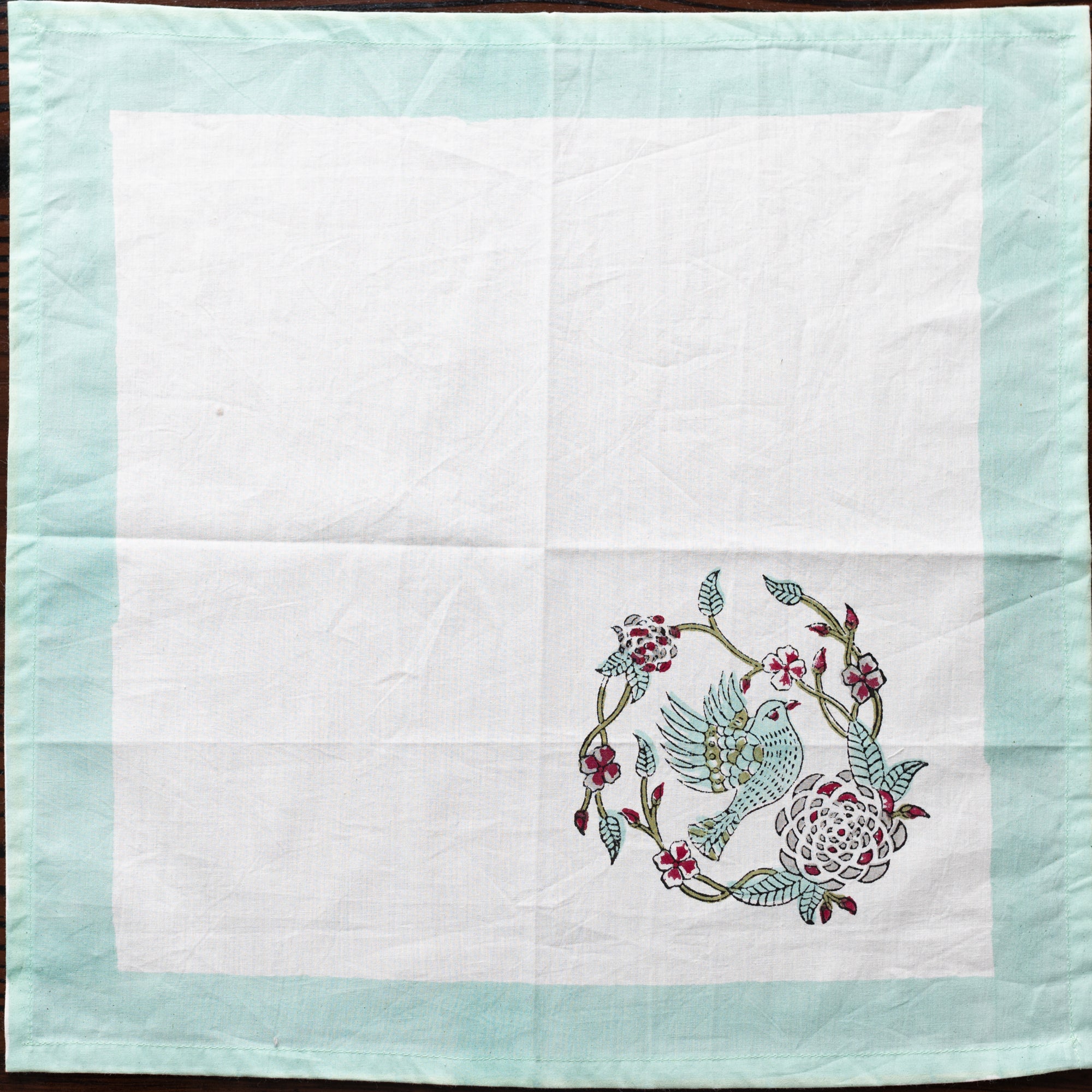 Cotton Napkin Light Green Red Bird Boota Block Print 1 (6800611082339)