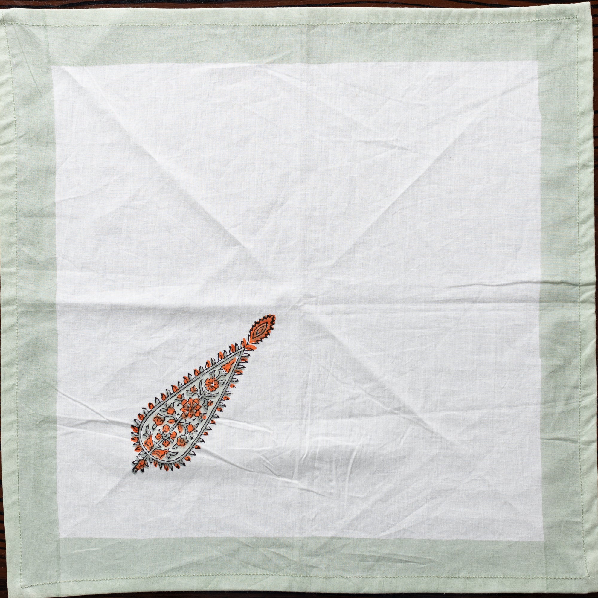 Cotton Napkin Grey Orange Tilak Block Print 1 (6800611213411)