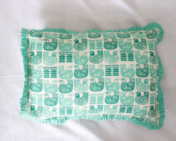 Cotton Baby Pillow Light Green Bird Print (6719891472483)