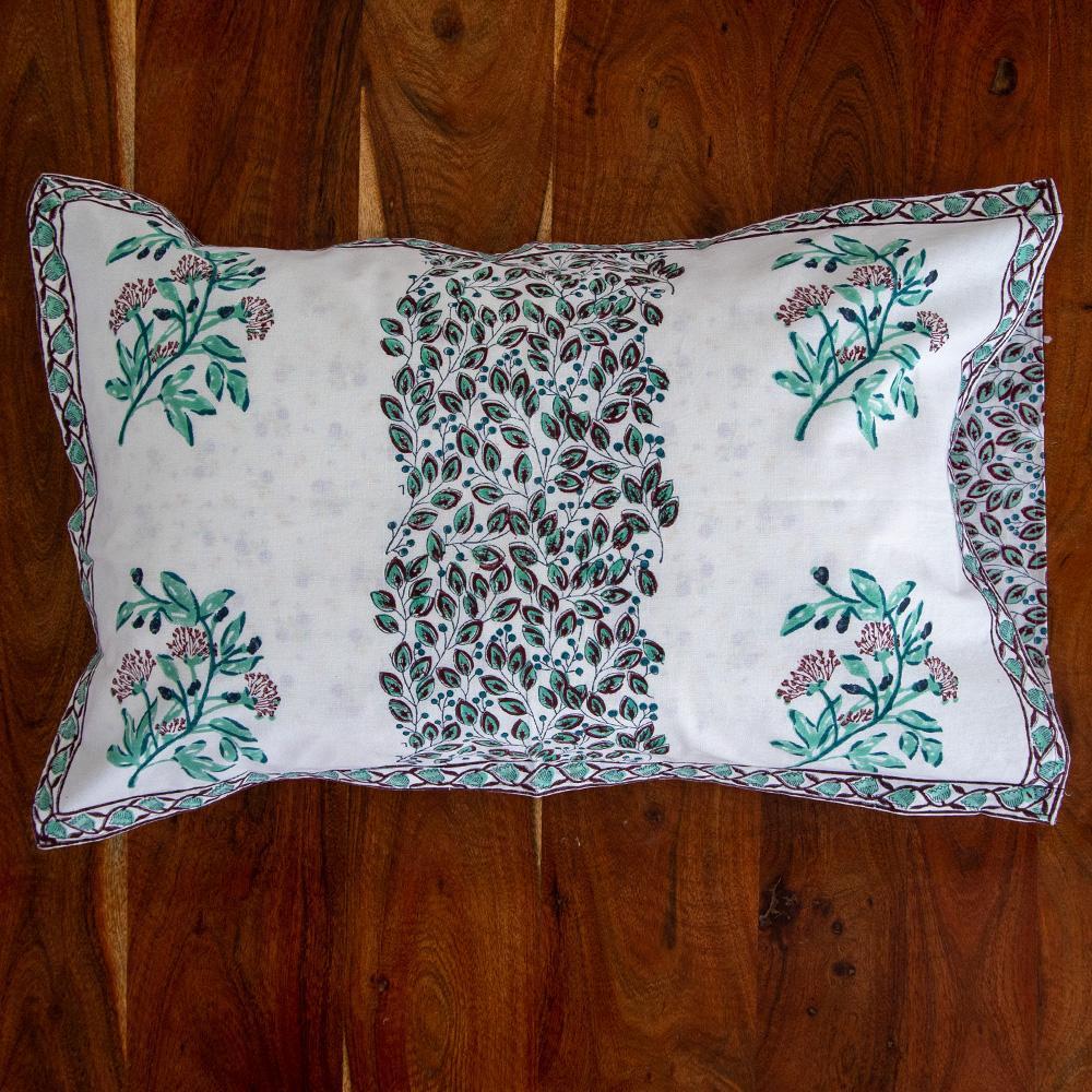 Cotton Pillow Cover Light Green Pink Floral Boota Block Print (6543379365987)