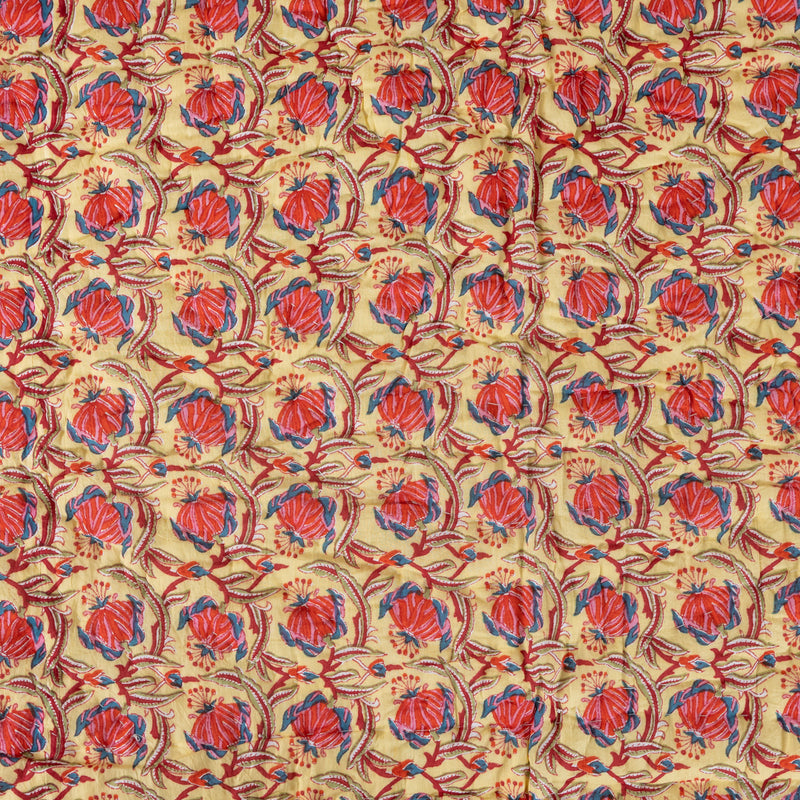 Cotton Mulmul Double Bed Razai Jaipuri Quilt Yellow Pink Tulip Bel Print 3 (6820996120675)