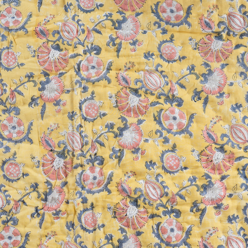 Cotton Mulmul Double Bed Razai Jaipuri Quilt Lemon Yellow Orange Floral Print 3 (6820996218979)