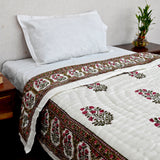 Cotton Mulmul Single Bed Jaipuri Razai Quilt Pink Green Floral Jaal Block Print 3 (6666845290595)