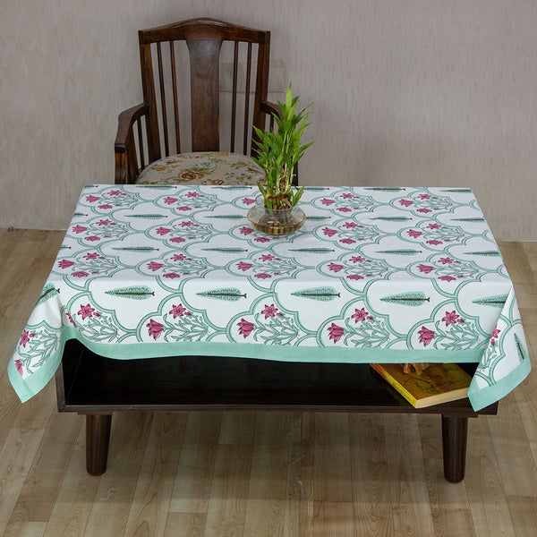 Fine Cotton Table Cover Pink Green Mughal Jaali Block Print 1 (6693486493795)