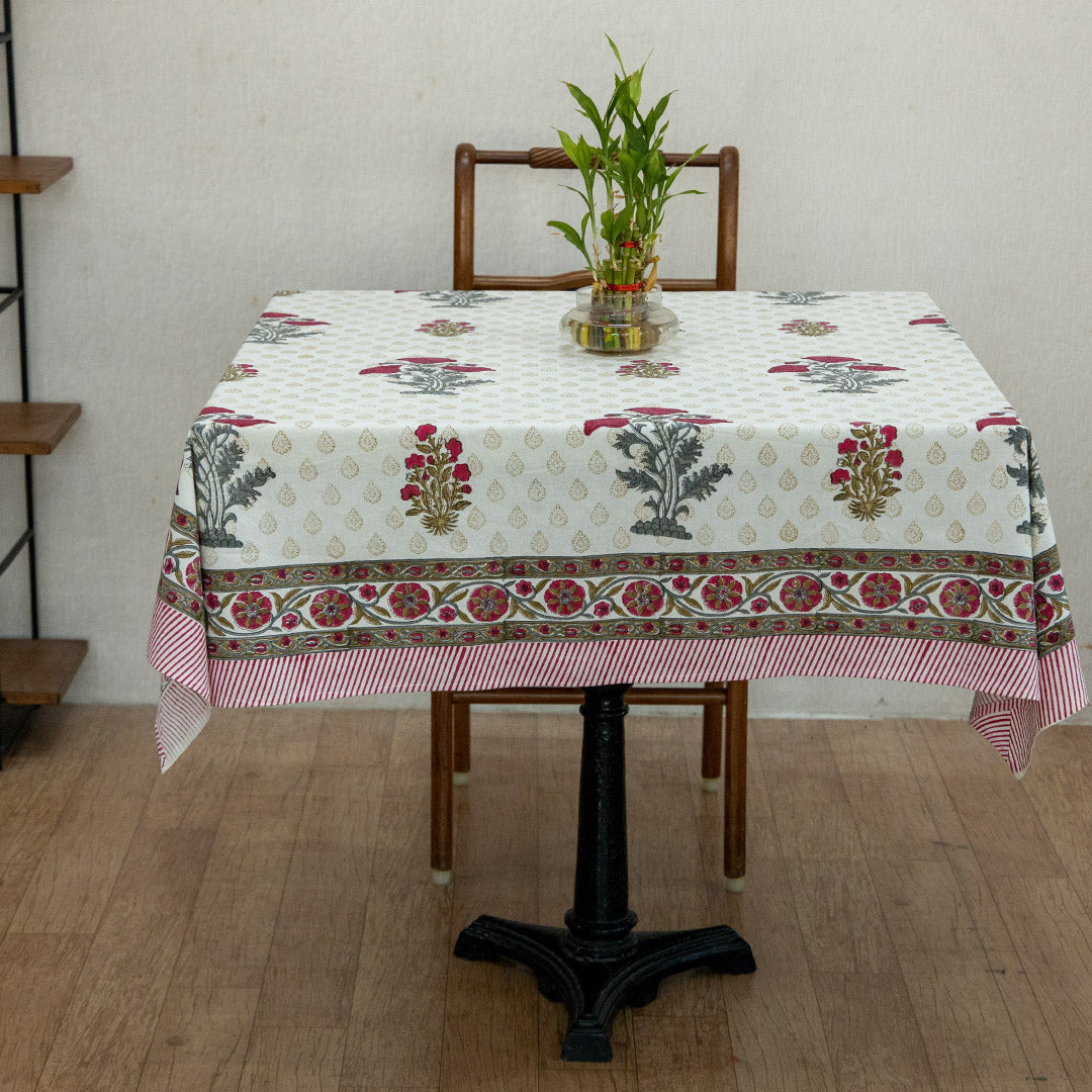 Cotton Table Cover Pink Grey Tulip Boota Block Print 1 (6550099460195)
