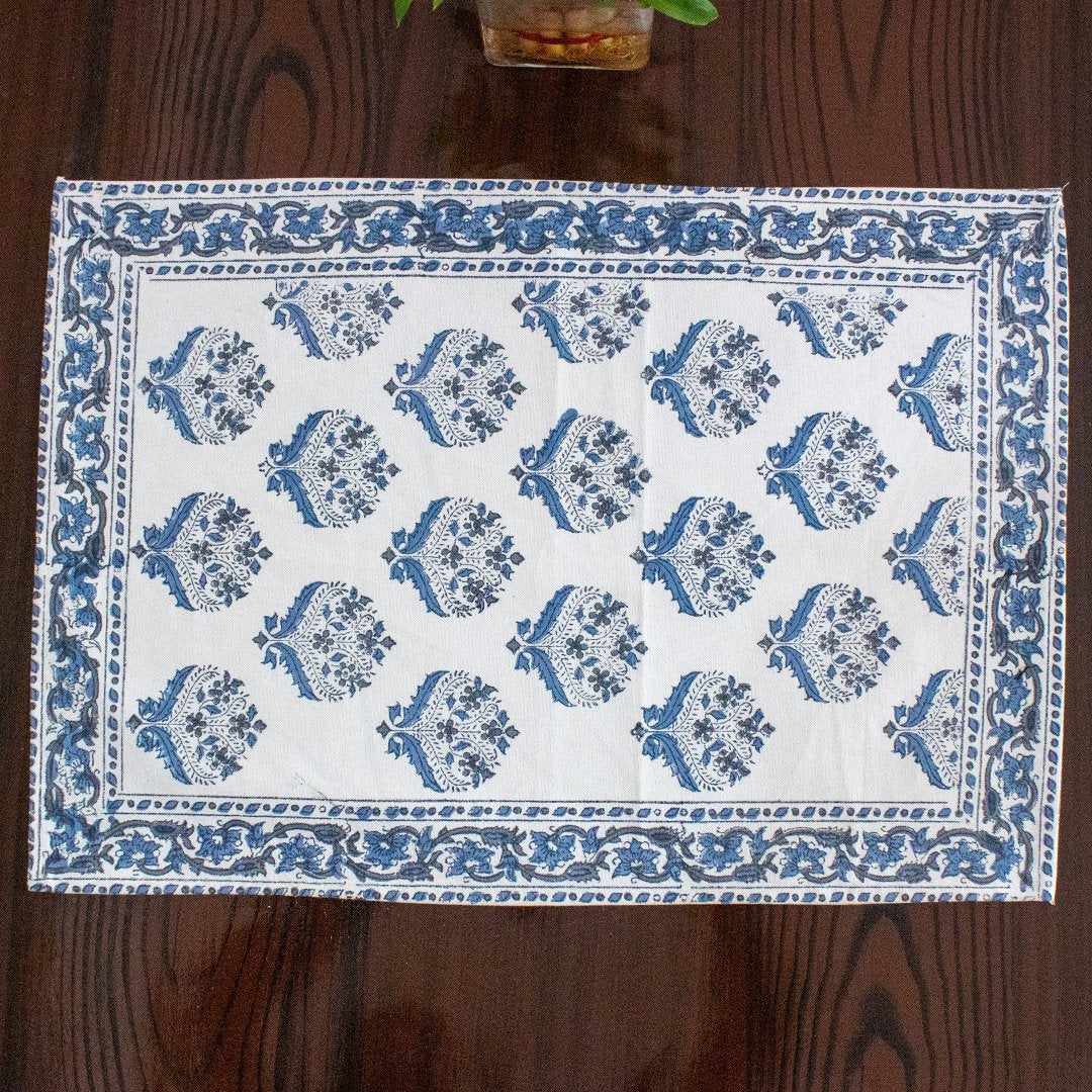 Canvas Table Mat Blue Grey Floral Bel Block Print 1 (6629398020195)