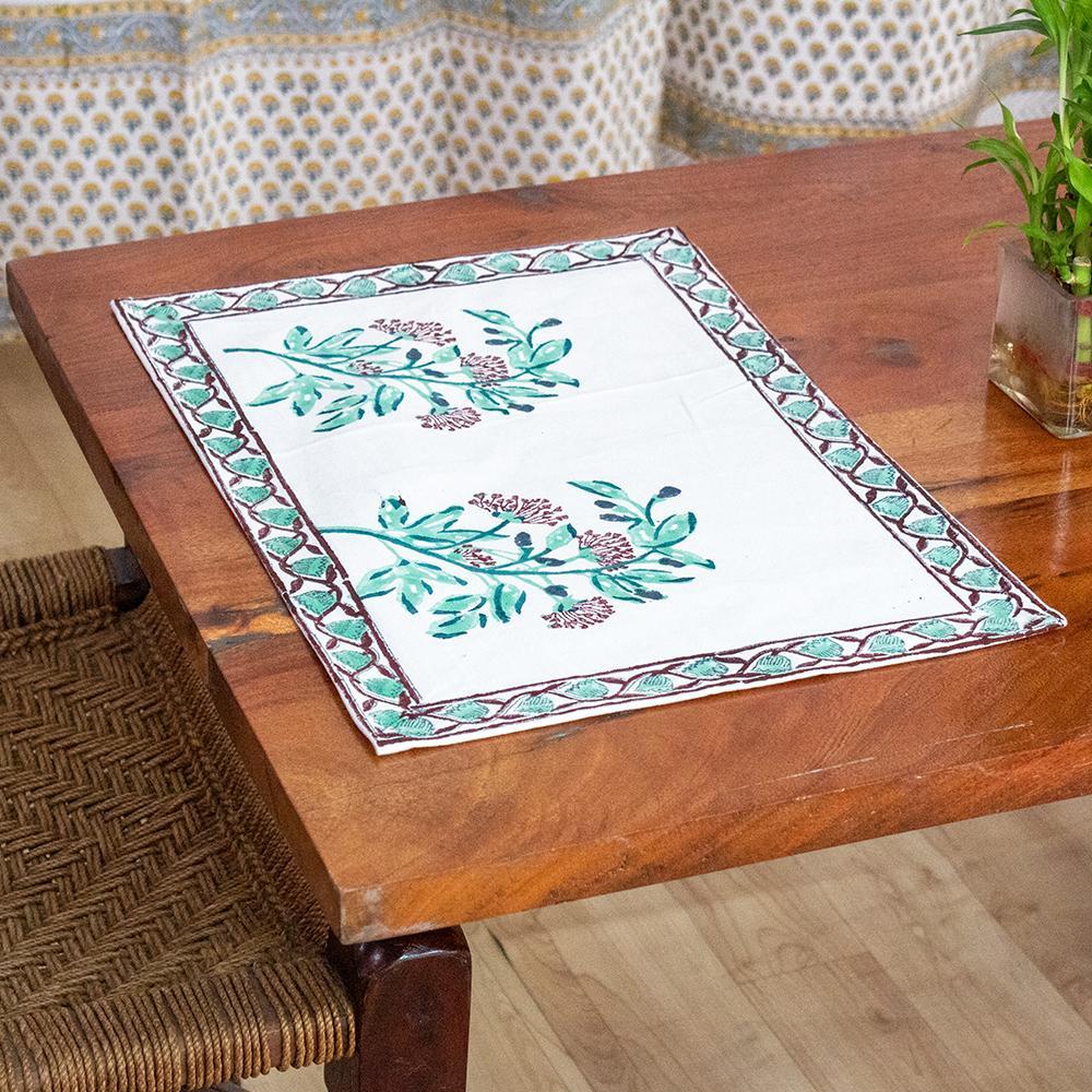 Canvas Table Mat Light Green Flower Stem Block Print (6595517513827)