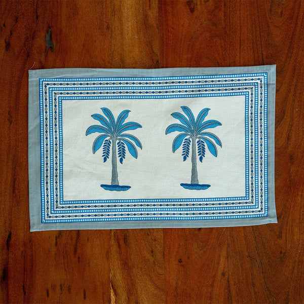 Canvas Table Mat Light Blue Palm Tree Print (6649406783587)