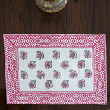 Canvas Table Mat and Napkin Pink Green Leaf Block Print 1 (6692713988195)