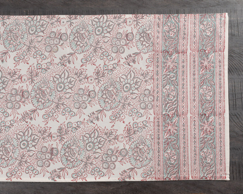Canvas Table Runner Green Pink Floral Block Print 1 (6744323391587)