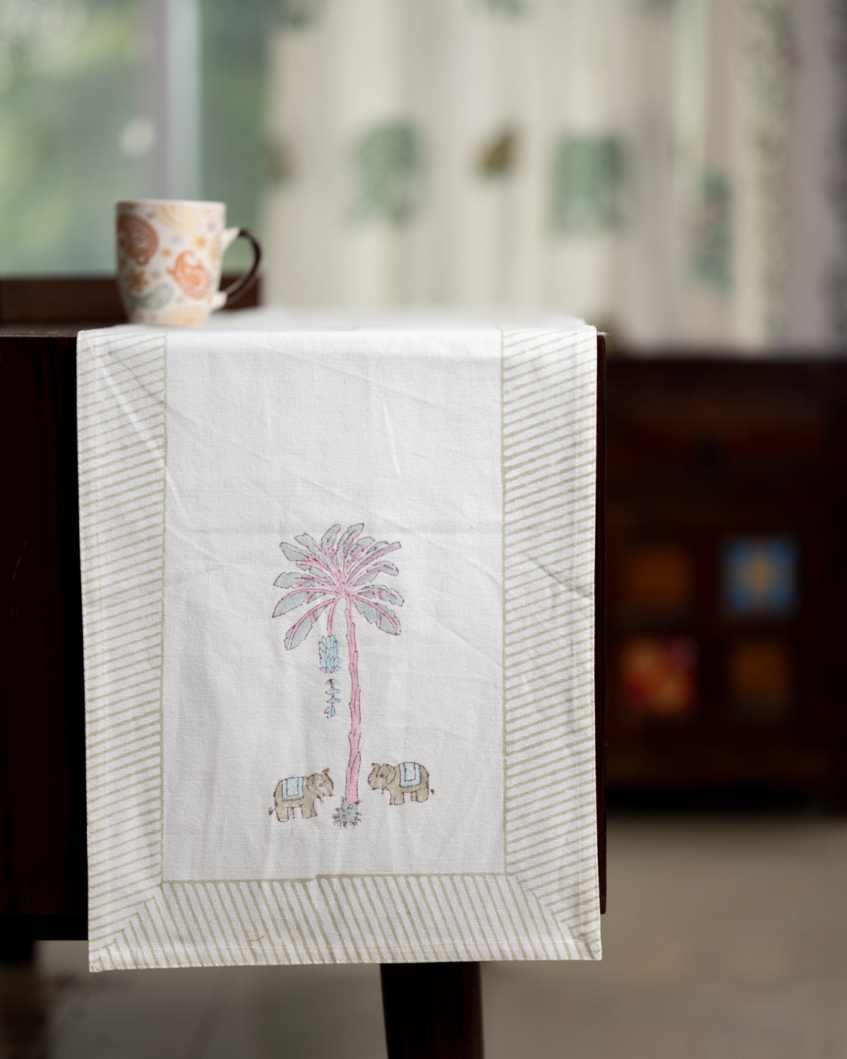 Canvas Table Runner Pink Palm Tree Boota Block Print (6802544525411)