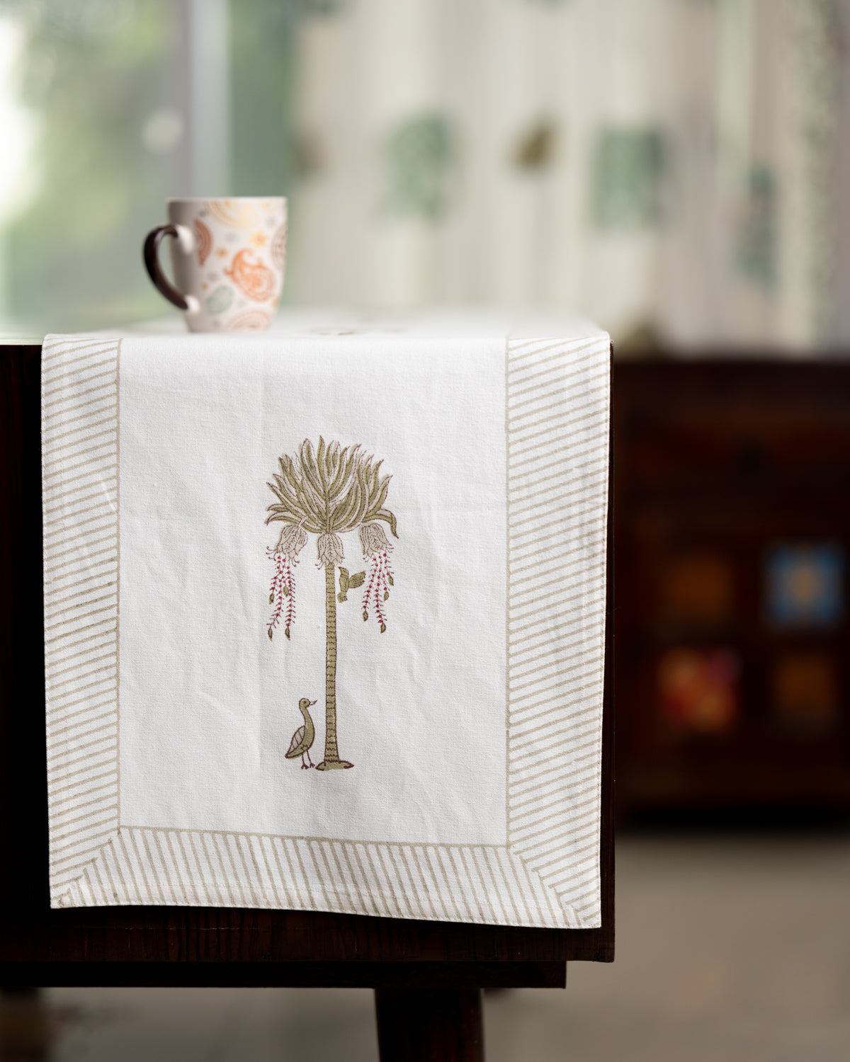 Canvas Table Runner Green Tree Motifs Block Print (6802544722019)