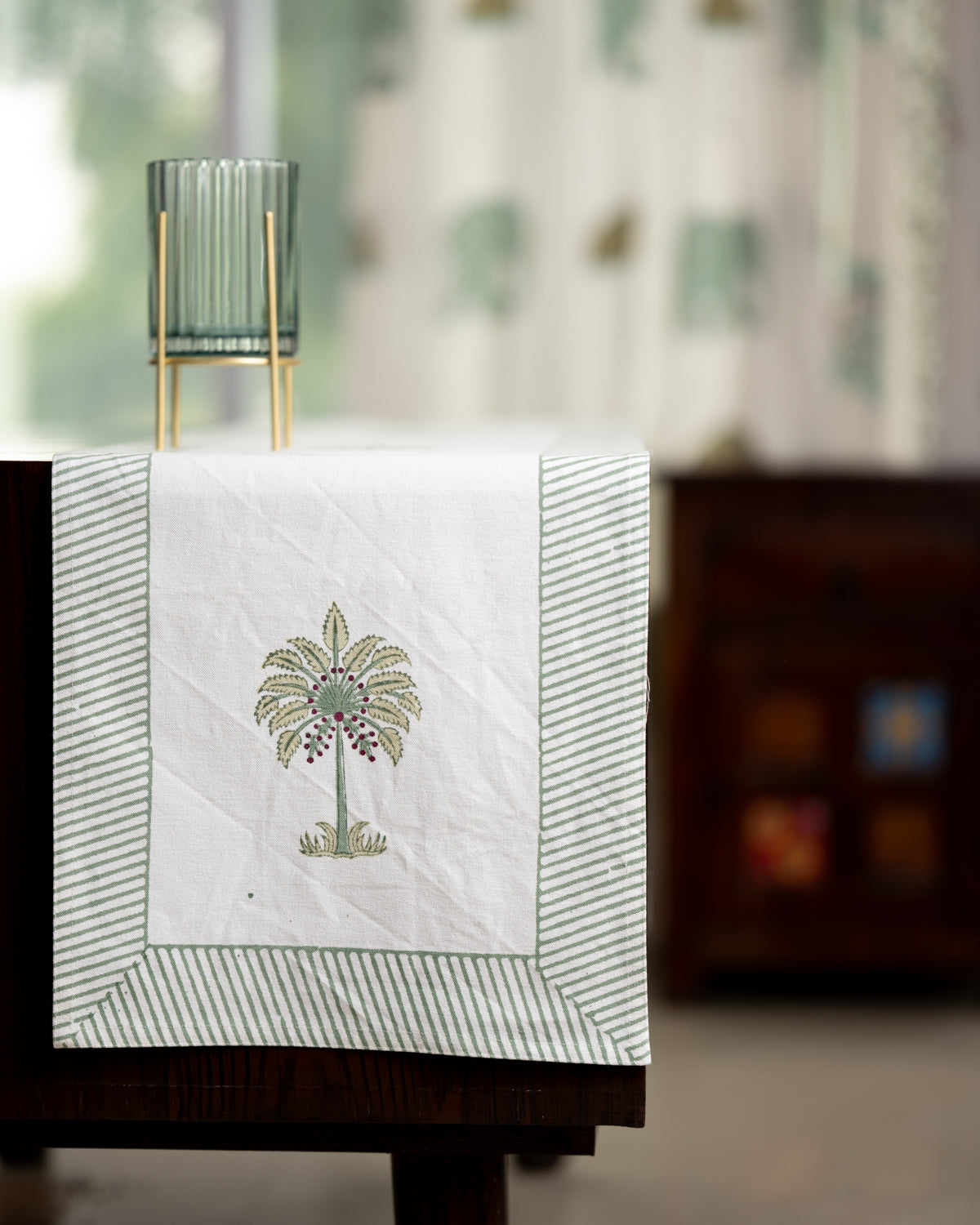 Canvas Table Runner Green Tree Block Print (6802544787555)