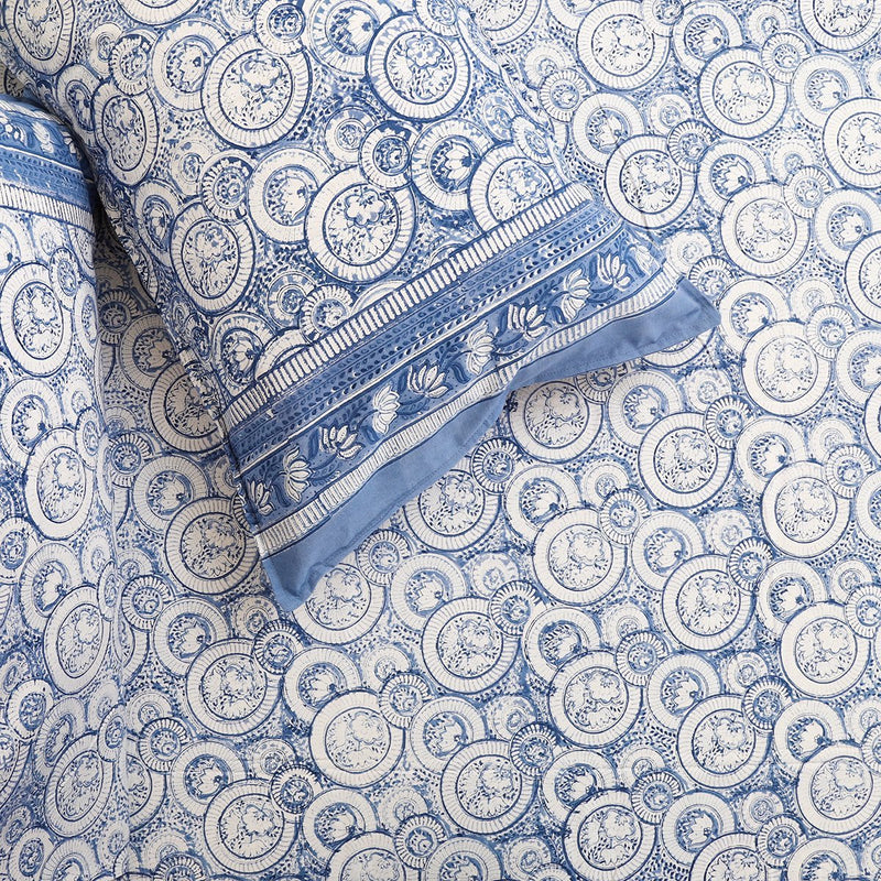 Cotton King Size Bedsheet White Blue Chakri Block Print 1 (1465736069219)