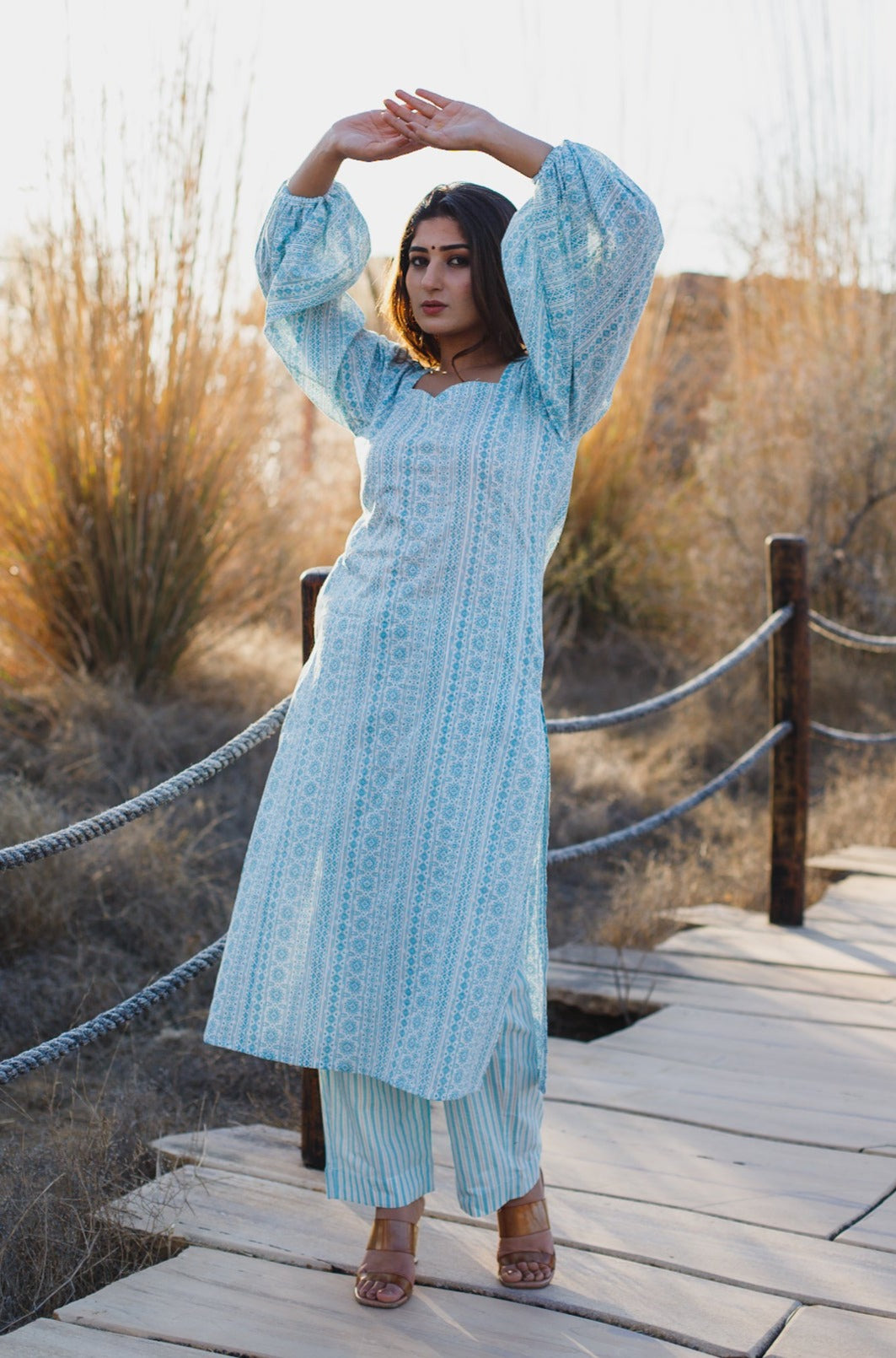 Shimmer Lurex Cotton Kurta Pant Set