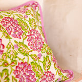 Fine Cotton Cushion Cover Purple Green Foral Block Print