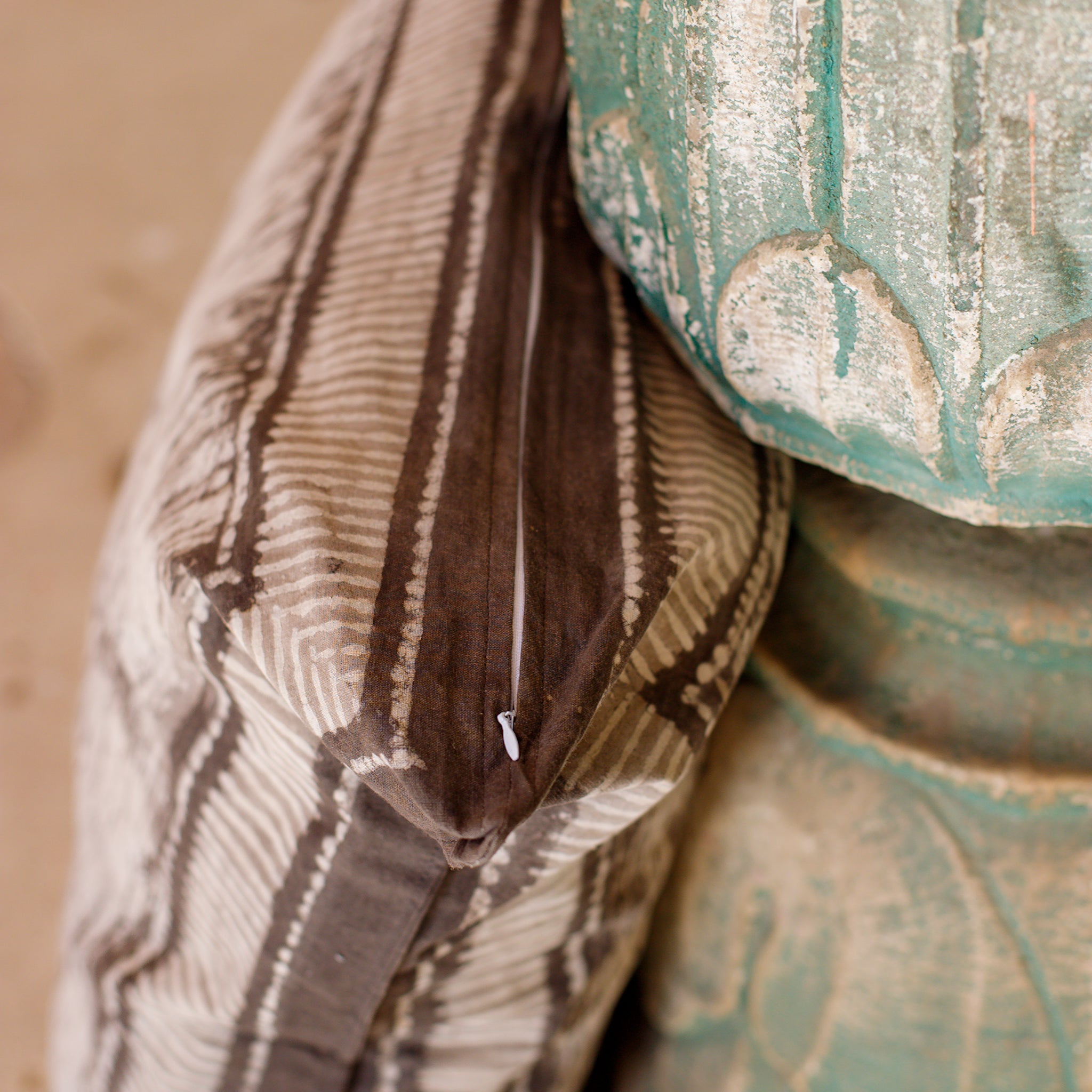 Cotton Reversible Cushion Cover Grey Geometric Dabu Print