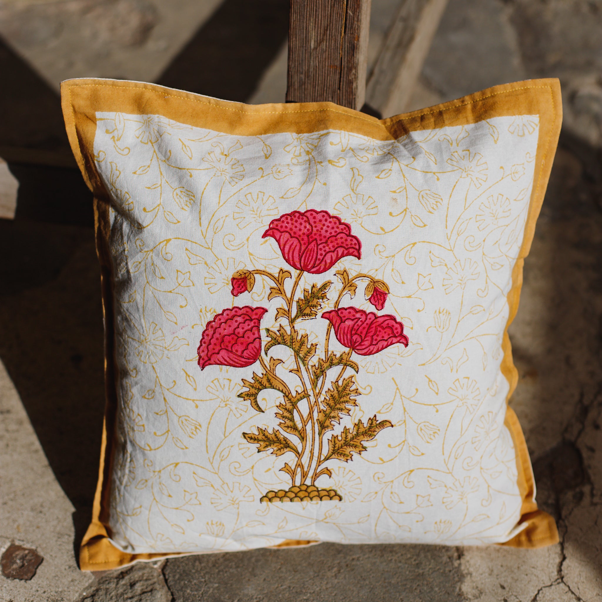 Cotton Cushion Cover Pink Brown Floral Boota Block Print