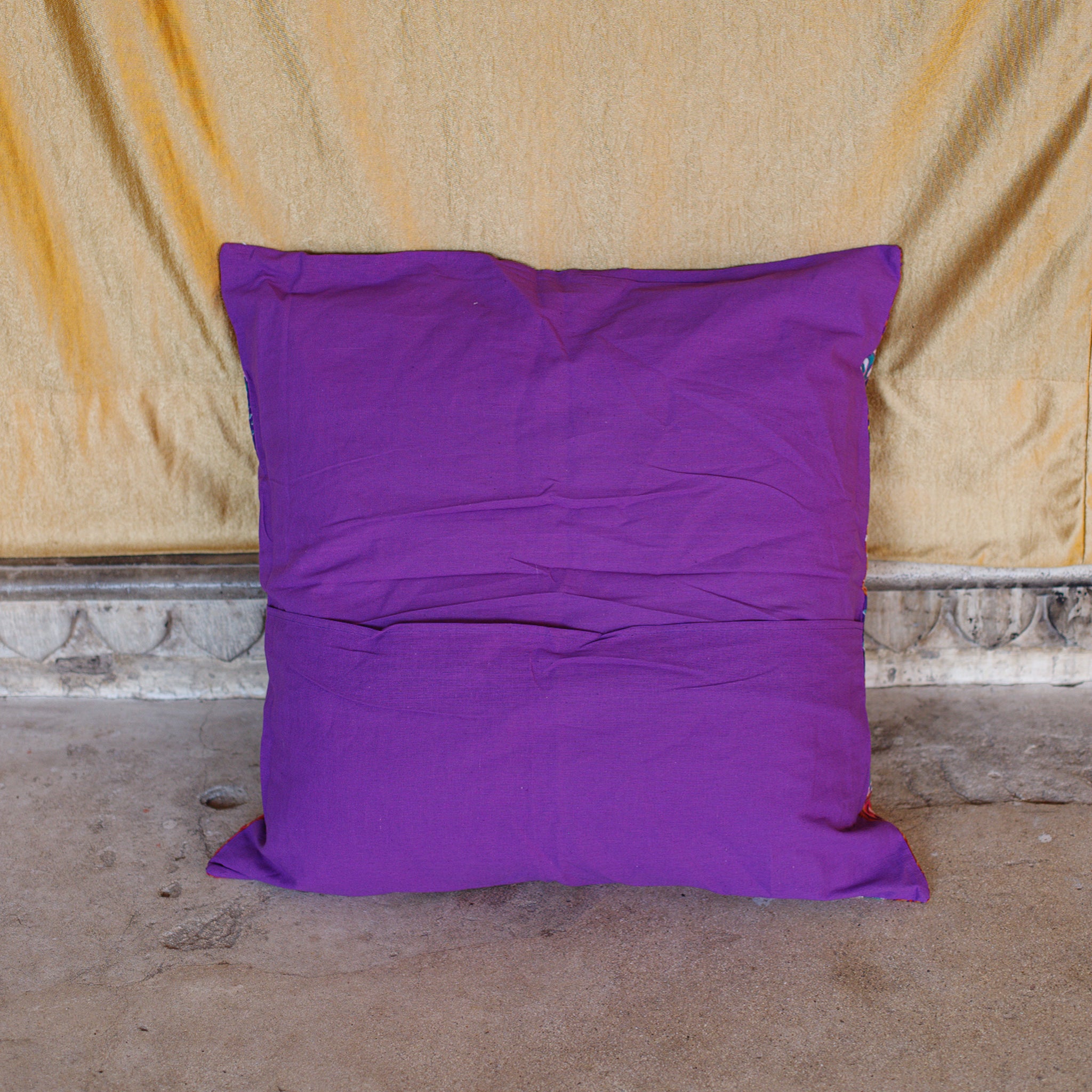 Cotton Cushion Cover Purple Floral Kantha Work