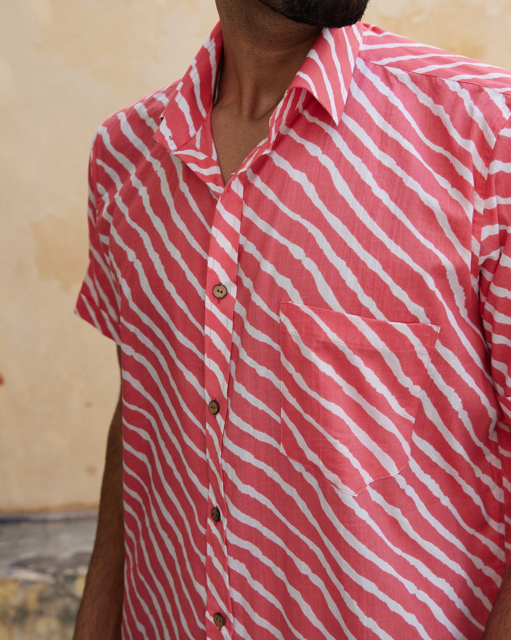 Cotton Men's Peach Laharia Half Sleeves Shirt