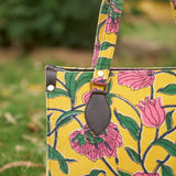 Cotton Velvet Womens Yellow Pink-Green Floral Hand Bag