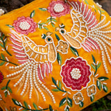 Cotton Velvet Womens Yellow Pink Peacock Hand Bag