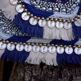 Cotton Jacquard Womens Blue White Silver Bag Sling