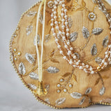 Cotton Faux Silk Embroidery Womens Golden Silver Potli