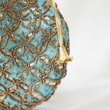 Cotton Faux Silk Embroidery Womens Baby Blue Golden Potli