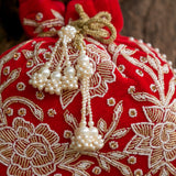 Cotton Velvet Womens Red White Floral Potli