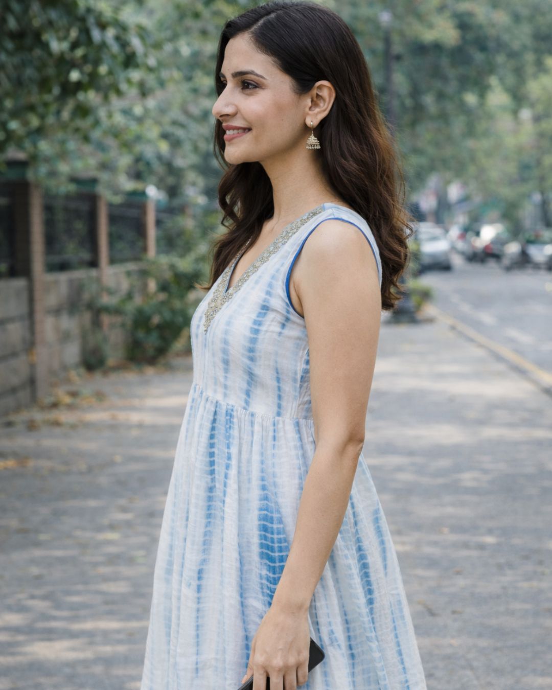 Cotton White-Blue Tie-Dye print Women's Kurta Pant Set
