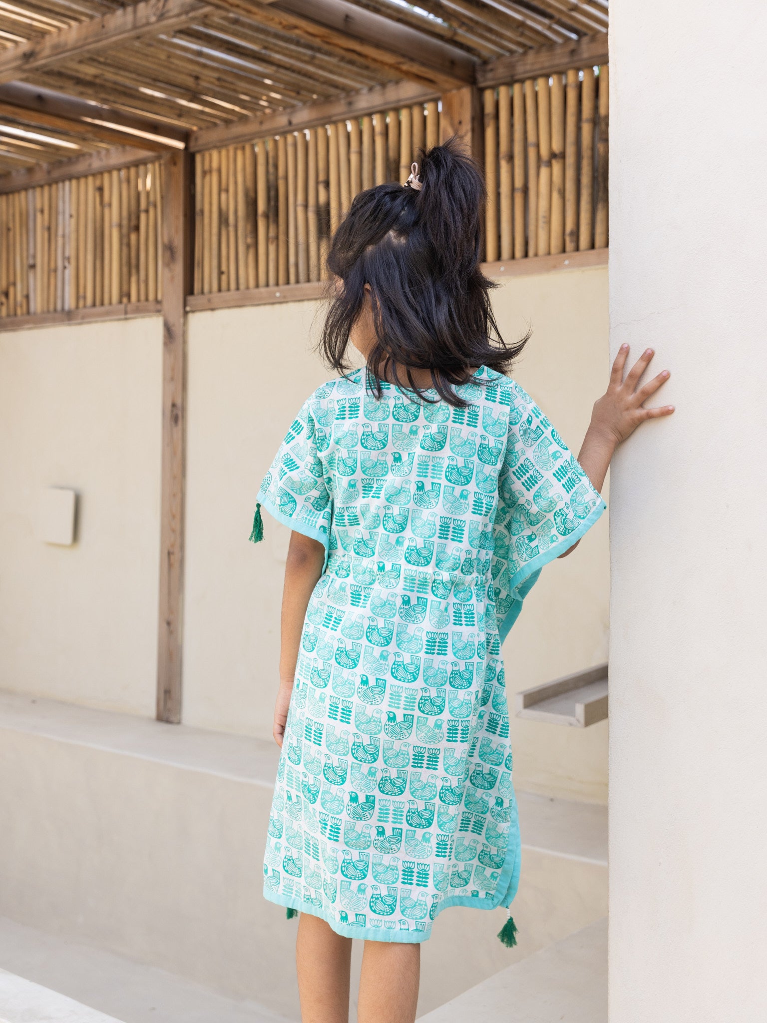 Cotton Green Bird Girl's Kaftan Dress