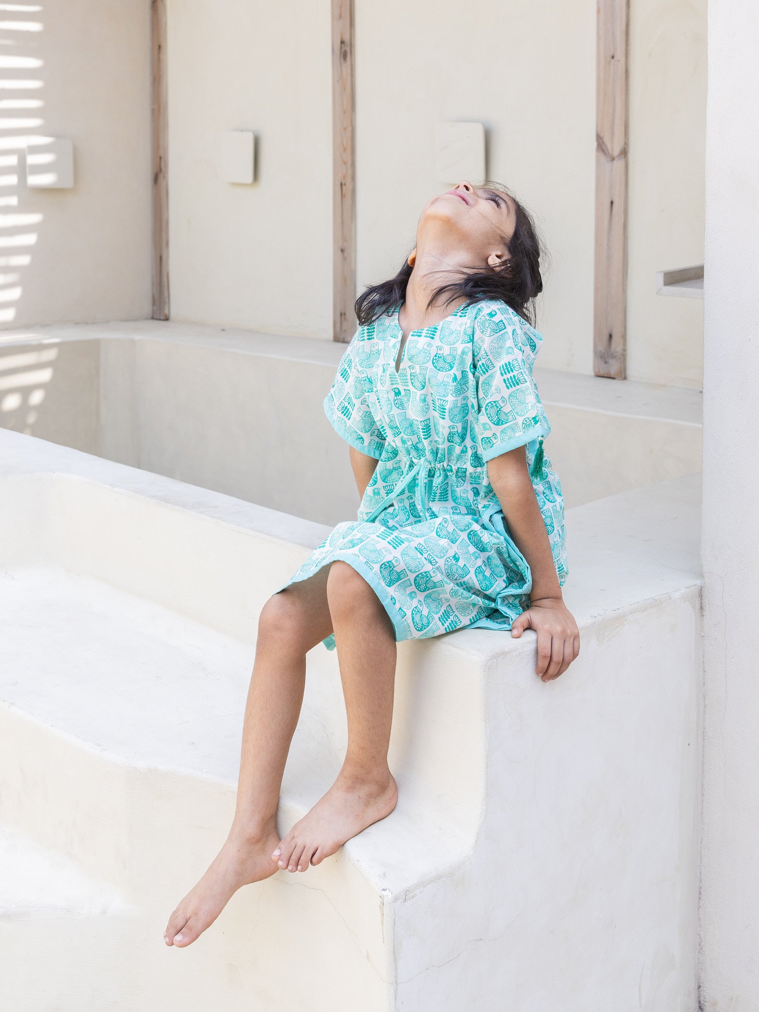 Cotton Green Bird Girl's Kaftan Dress