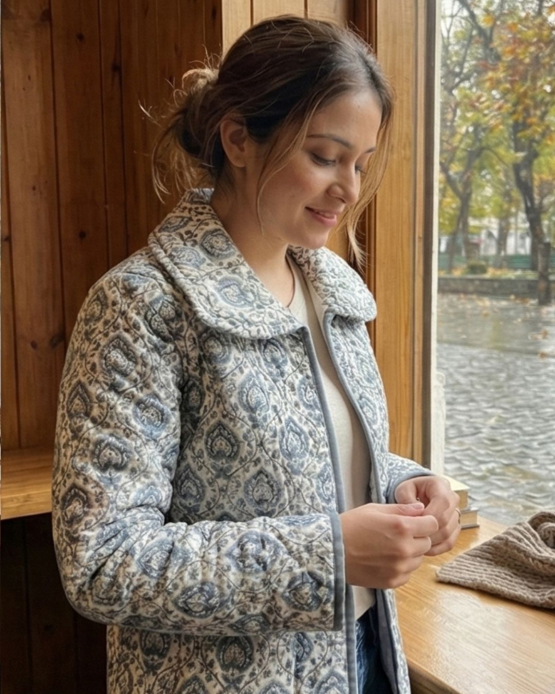 Sky Ruffle Collar Quilted Full-Sleeve Jacket