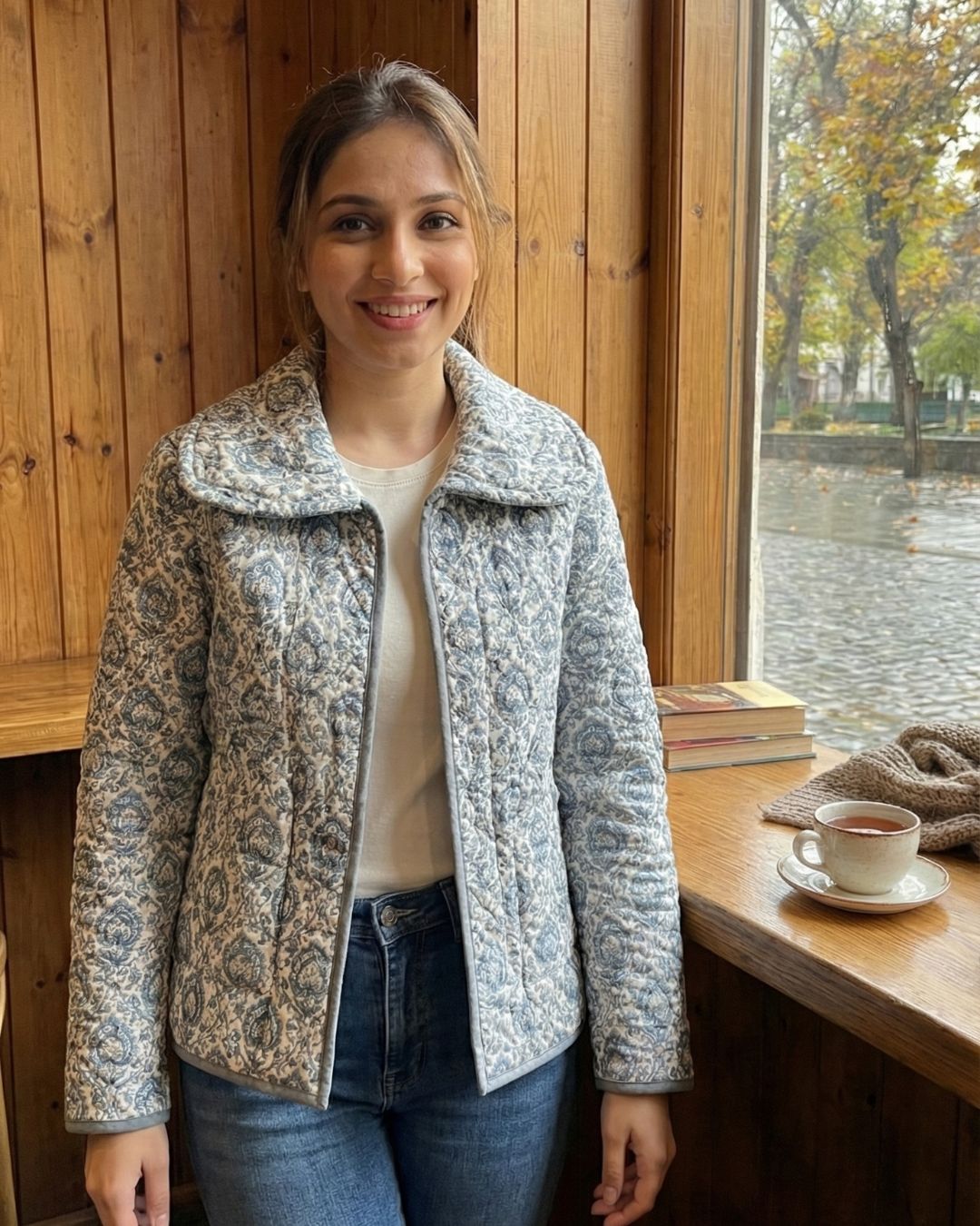 Sky Ruffle Collar Quilted Full-Sleeve Jacket