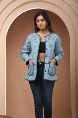 Cotton columbia blue sun flower quilted womens full sleves jacket