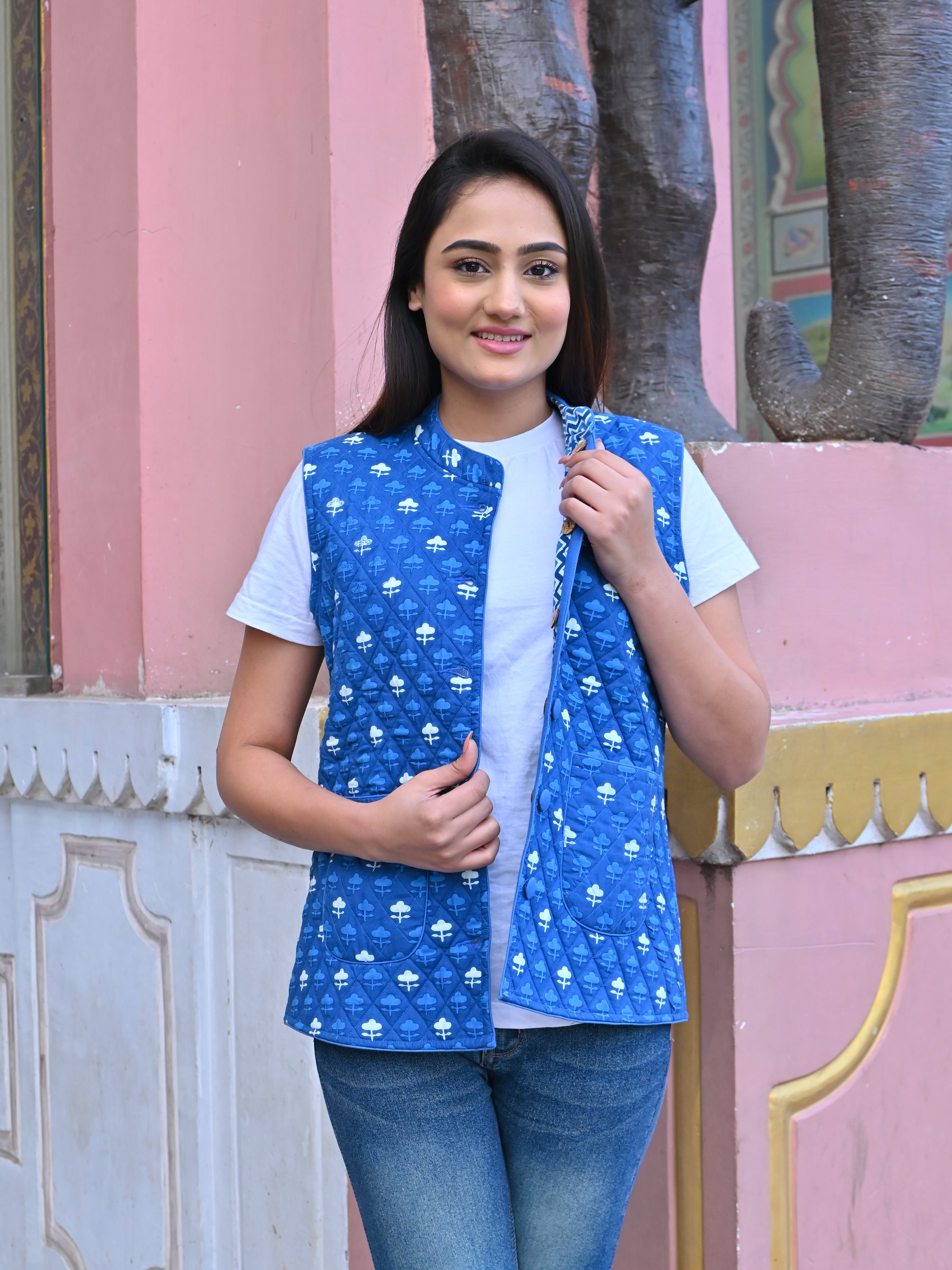 Sapphire Cotton Quilted Sleeveless Jacket