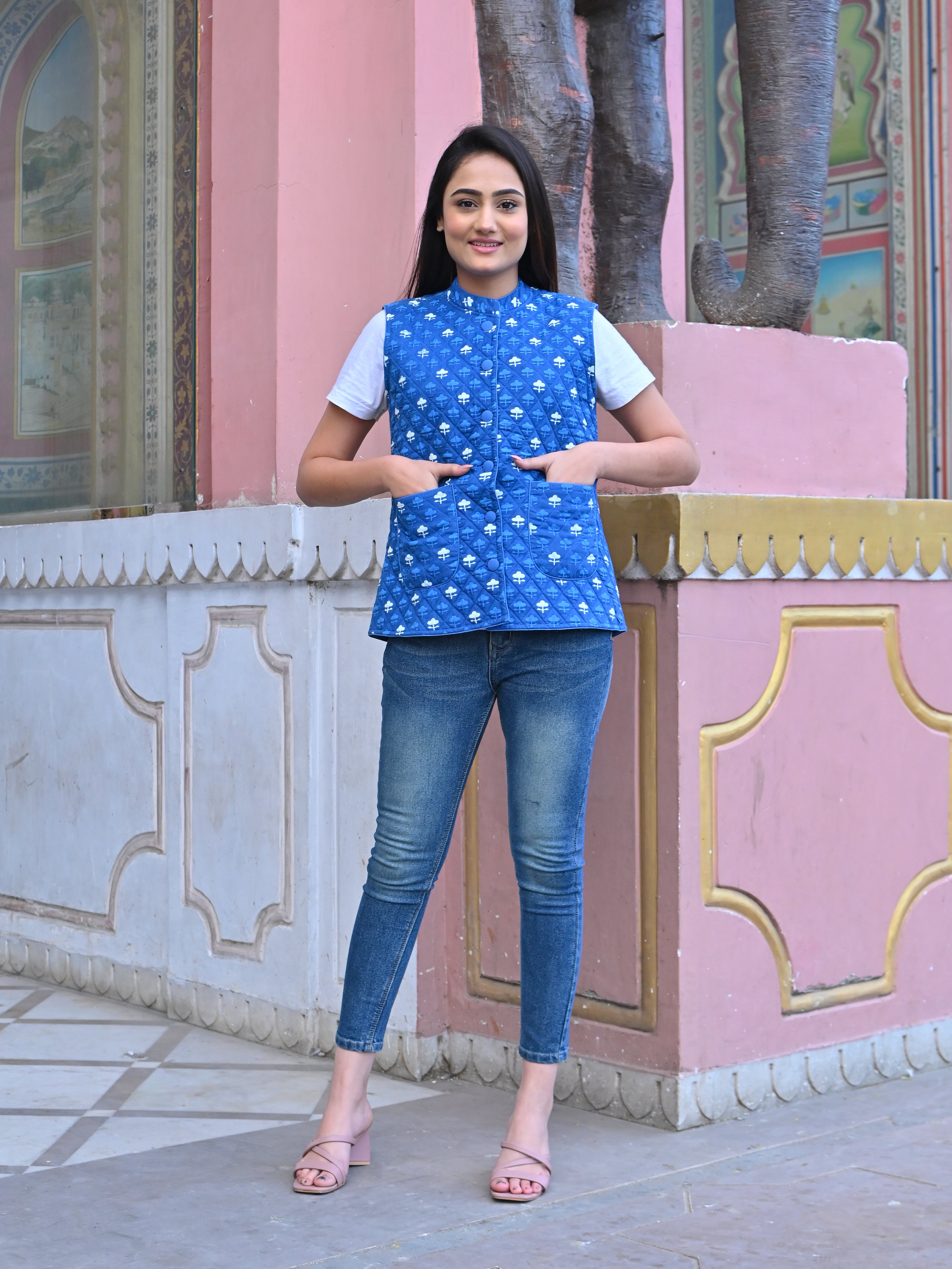 Sapphire Cotton Quilted Sleeveless Jacket