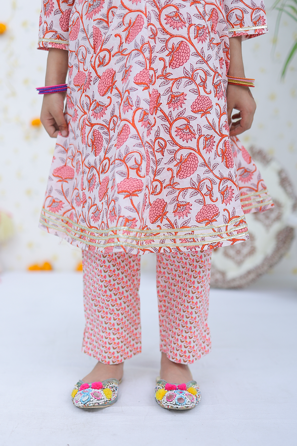 Rose Pink Floral Motif Cotton Kids Suit